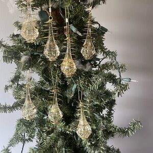 Wire & Acrylic Christmas Ornaments, Gold and Clear, Set of 7